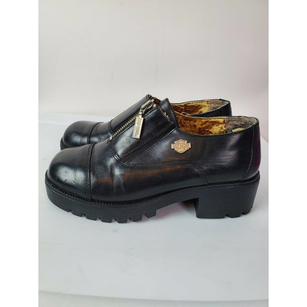 Vintage Harley Davidson Leather Platform Chunky Side Zip Women’s 7.5 Shoes Black
